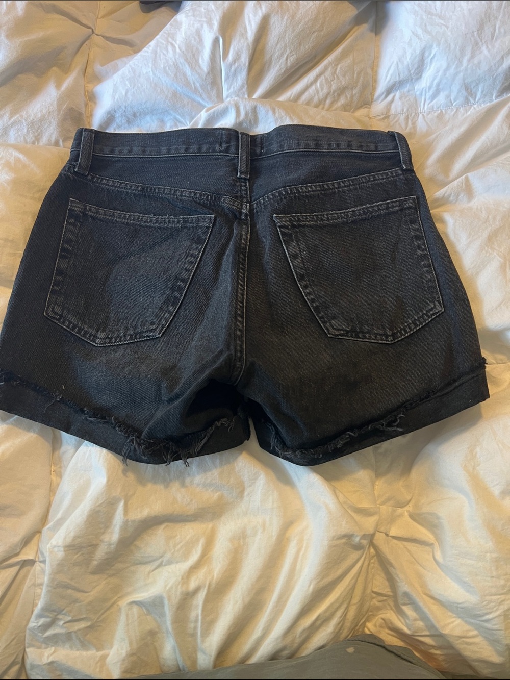 Agolde Black High-Rise Button-Front Denim Shorts Parker Long - Picture 2 of 6